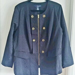 New DEMIN 24/7 Womens Black Jacquard Zip Front Lined Jacket Coat Plus Size 24W